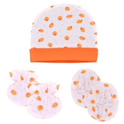 Orange and Orchid Baby's Cap, Mittens and Booties Combo - Orange