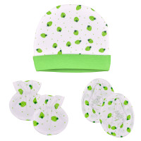 Orange and Orchid Baby's Cap, Mittens and Booties Combo - Green